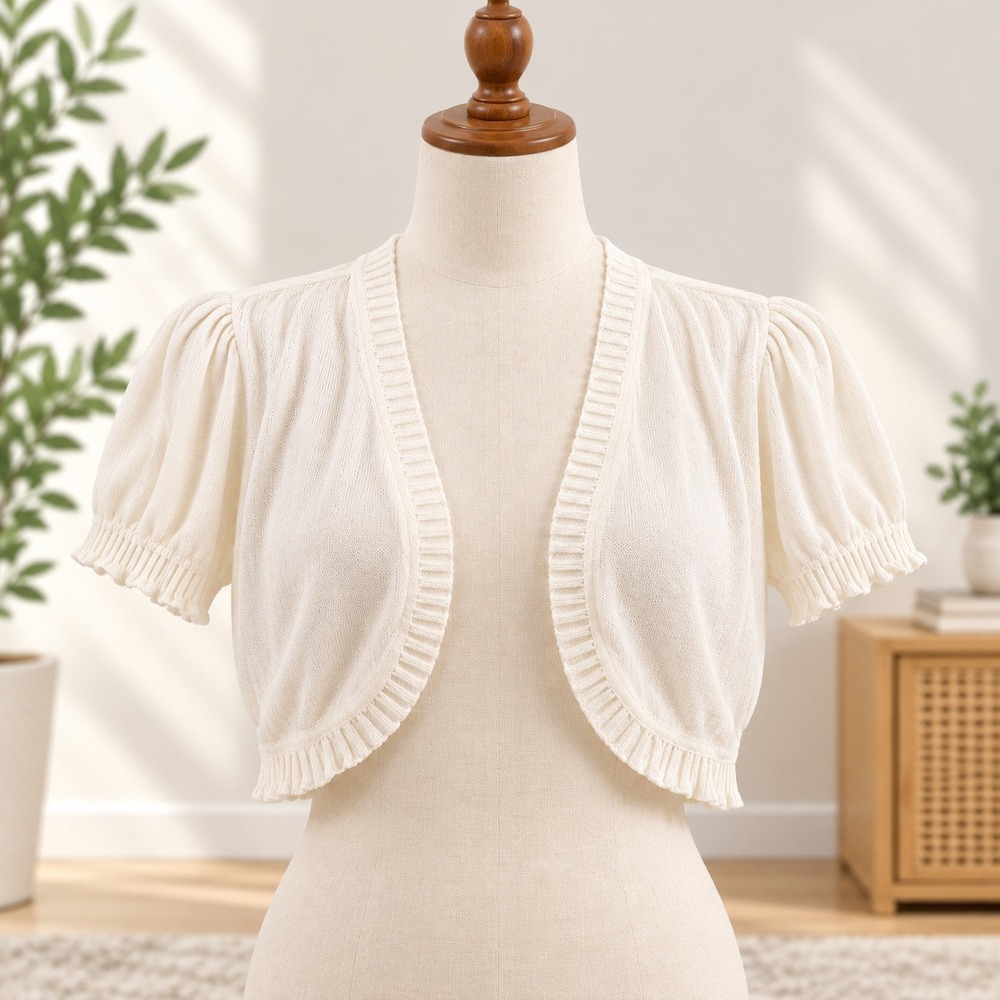 Blair Shrug Sweater Womens 2XL White Short Sleeve Open Front Cropped Knit 3612